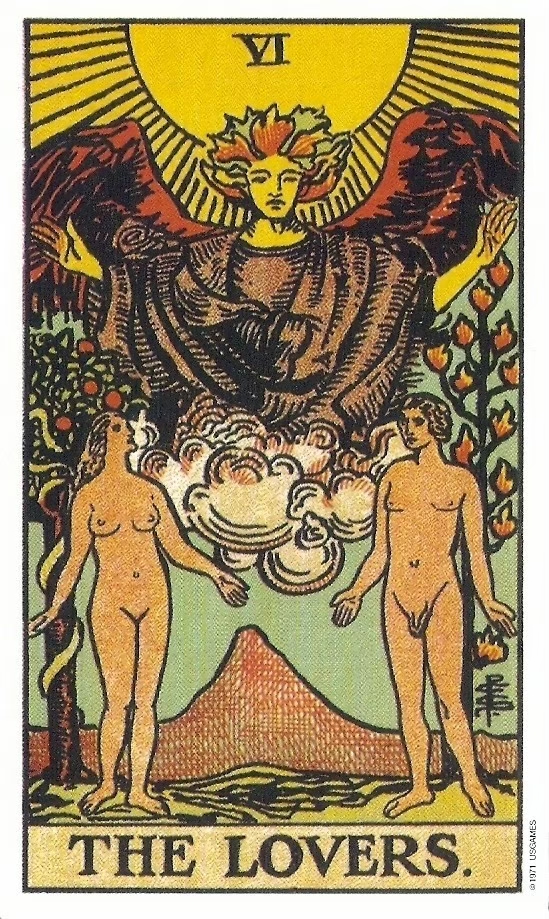 Waite-Tarot-VI-THE LOVERS