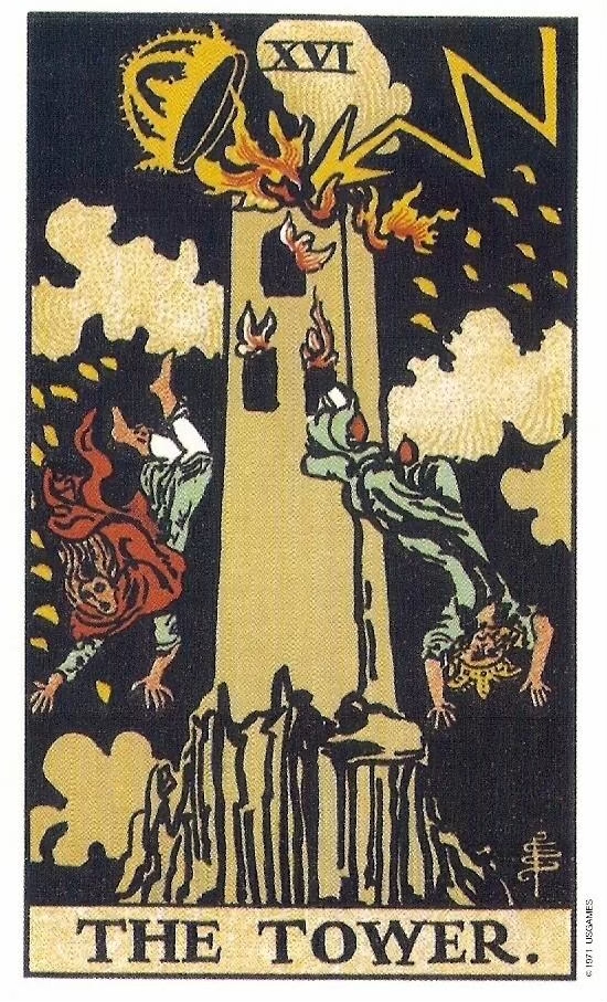 Waite-Tarot-XVI-THE TOWER