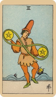 偉特塔羅牌色彩學 - 錢幣二