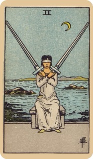 偉特塔羅牌色彩學 - 寶劍二