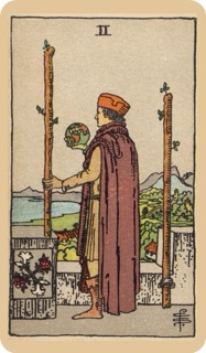 偉特塔羅牌色彩學 - 權杖二